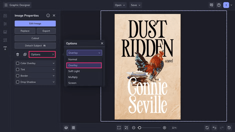 Book cover design interface