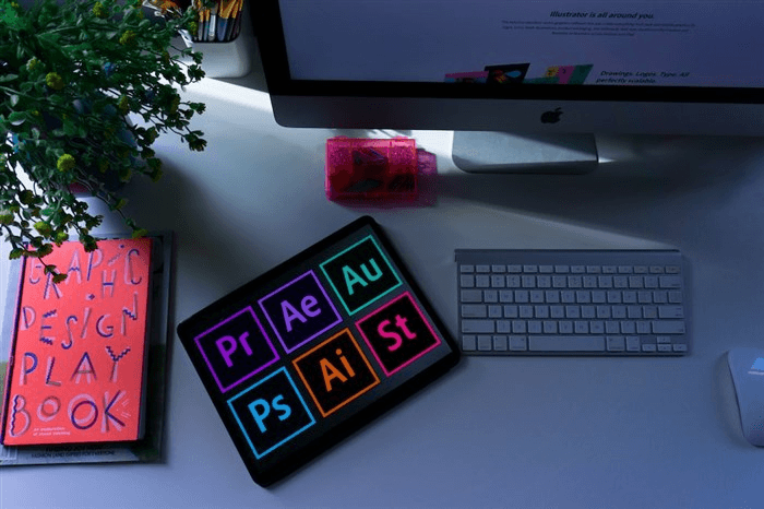 Designer workspace with Adobe tools